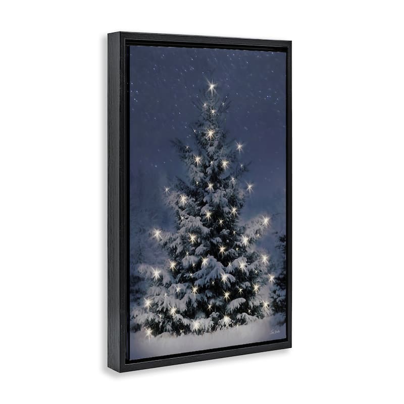 Stupell Snowy Nighttime Christmas Tree Framed Floater Canvas Wall Art Design By Lori Deiter