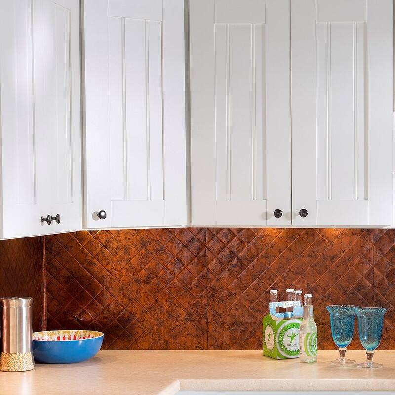 Fasade Quilted Decorative Vinyl 18in x 24in Backsplash Panel in Moonstone Copper