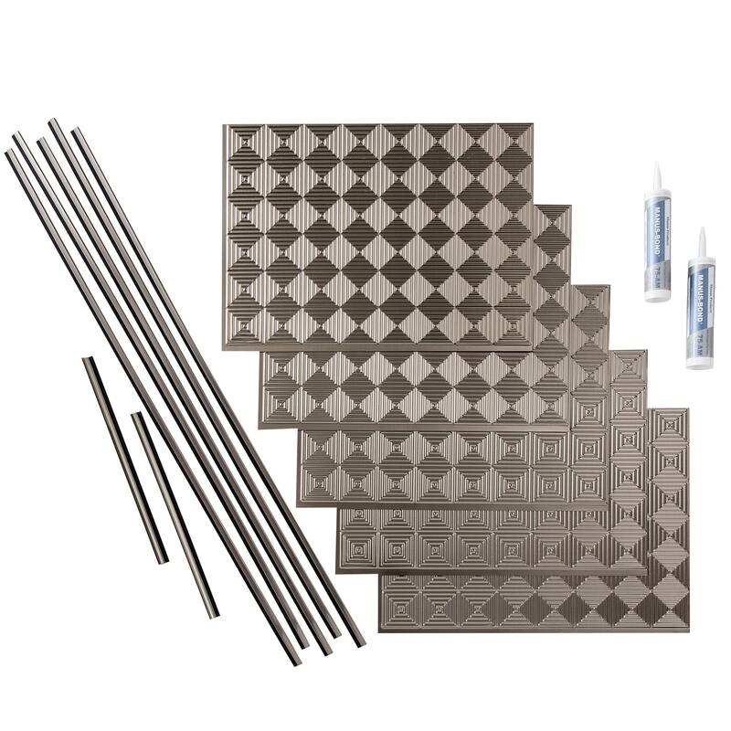 FASÄDE Miniquattro Decorative Vinyl Backsplash Panel - 15 Sq Ft Kit - Brushed Nickel