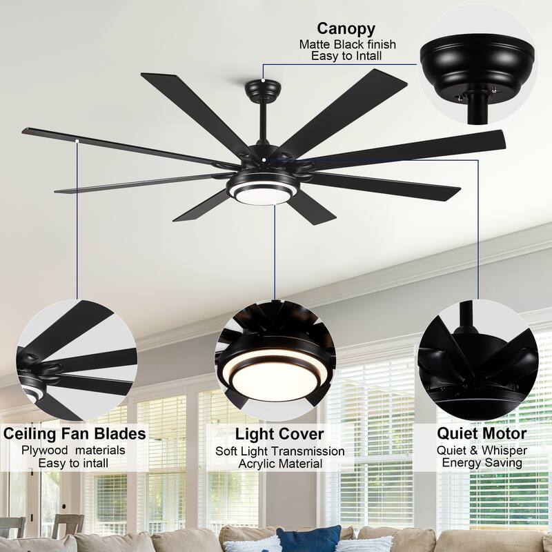 Gabriel 72 in. Indoor Black PlyWood Smart Ceiling Fan with Integrated LED, Works with Alexa/Google