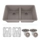 preview thumbnail 1 of 8, Lexicon Platinum 32" Quartz 50/50 Double Bowl Sink with Grids & Drain Galaxy Concrete