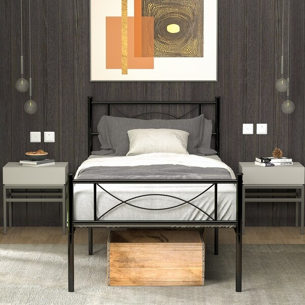 Yoneston Easy-to-assemble Metal Twin Platform Bed Frame with Yoneston Easy-to-assemble Metal Twin Platform Bed Frame with