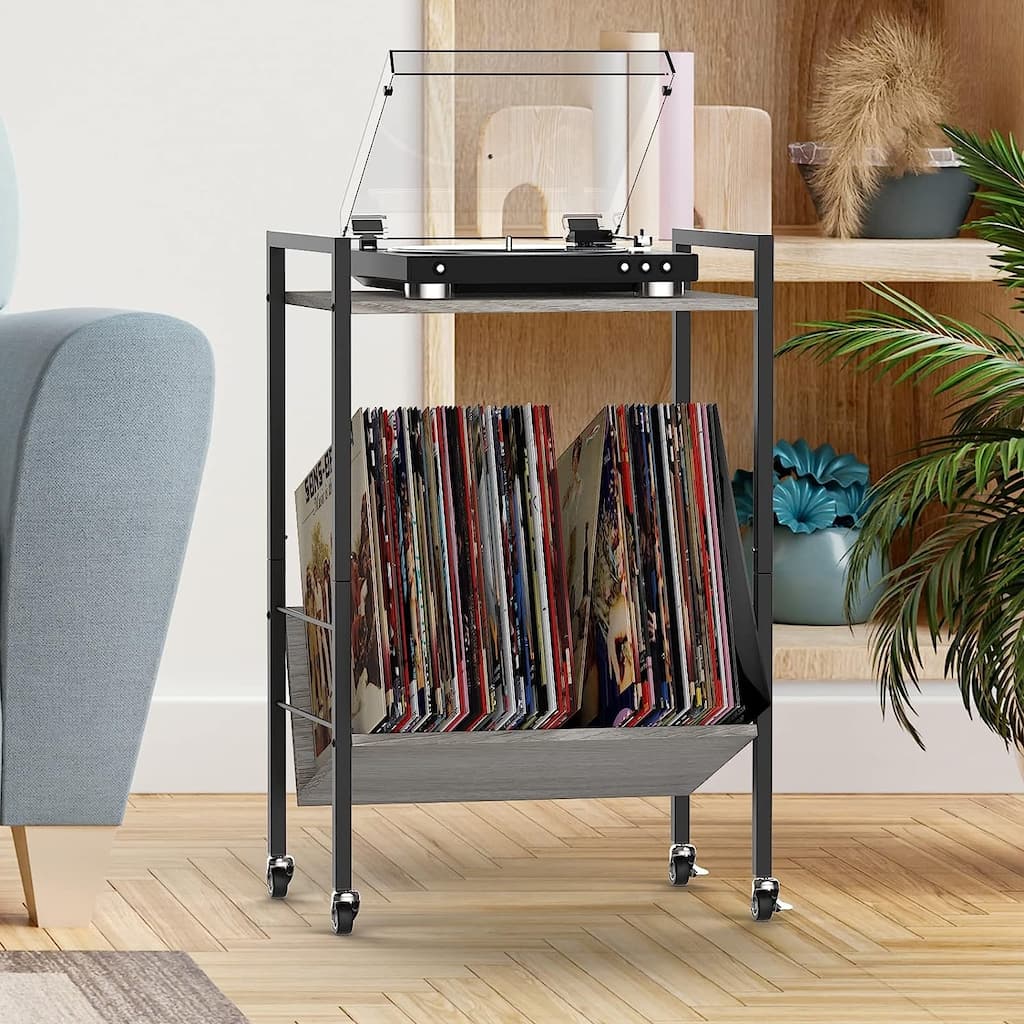 Vinyl Record Player Stand with Record Storage