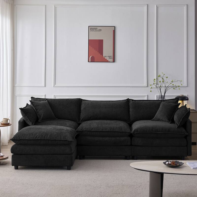 105" Modular Sectional Sofa with Ottoman, Upholstered Chenille Fabric 3-Seater