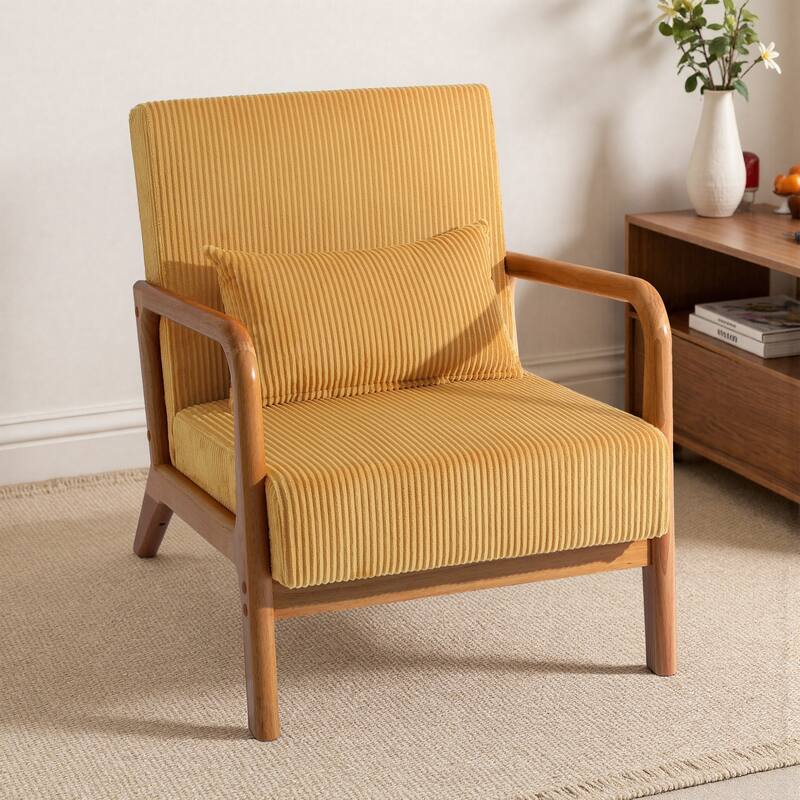 25" W Mid Century Upholstered Wood Accent Chair with Pillow