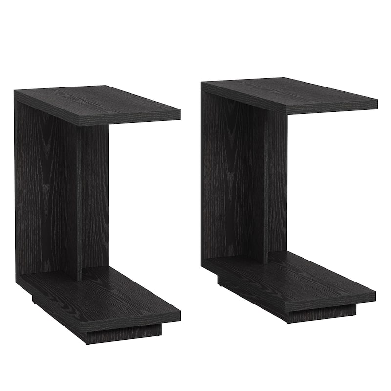 C-shaped Side Table Set Of 2, 2-tier Narrow End Table Wood Nightstand