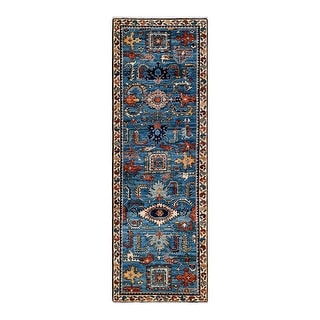 Hand Knotted Traditional Tribal Wool Light Blue Area Rug - 2' 7" x 7' 9"