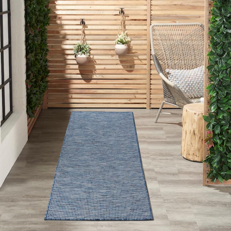 Nourison Positano Casual Modern Indoor/Outdoor Rug - 2'2" x 12' Runner - Navy/Blue