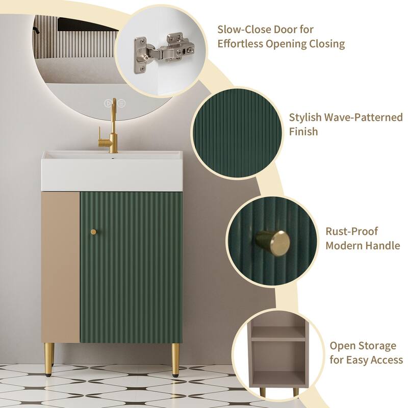 GDFStudio - Oliver 21.6" Open-Shelving Bathroom Vanity with Soft-Closing Door & Ceramic Sink