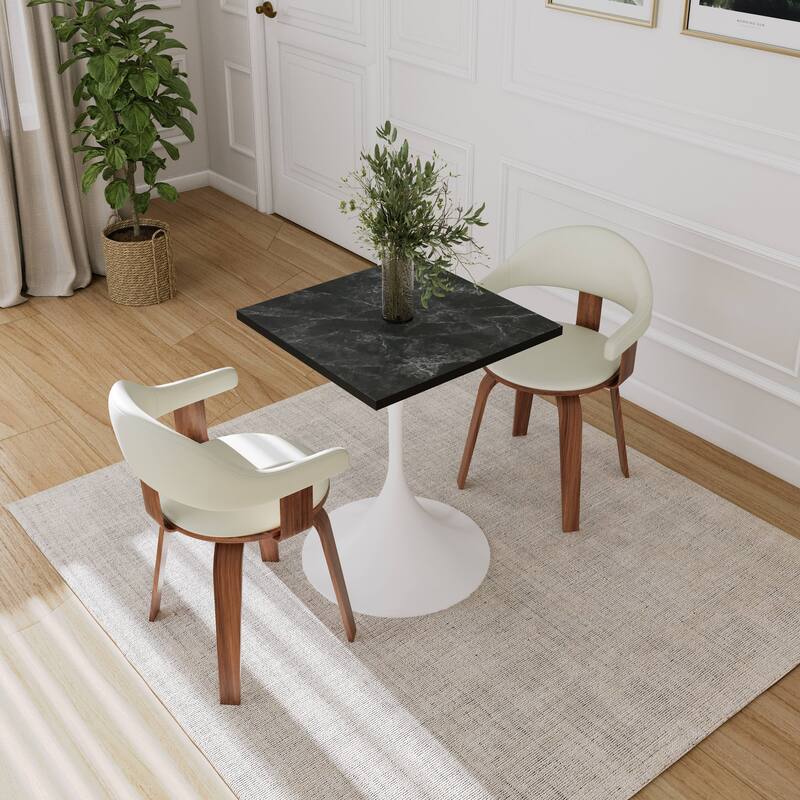 Verve 24 in. Wide Dining Table Square MDF Wood Tabletop in White Stainless Steel Pedestal Base Accent Kitchen Table