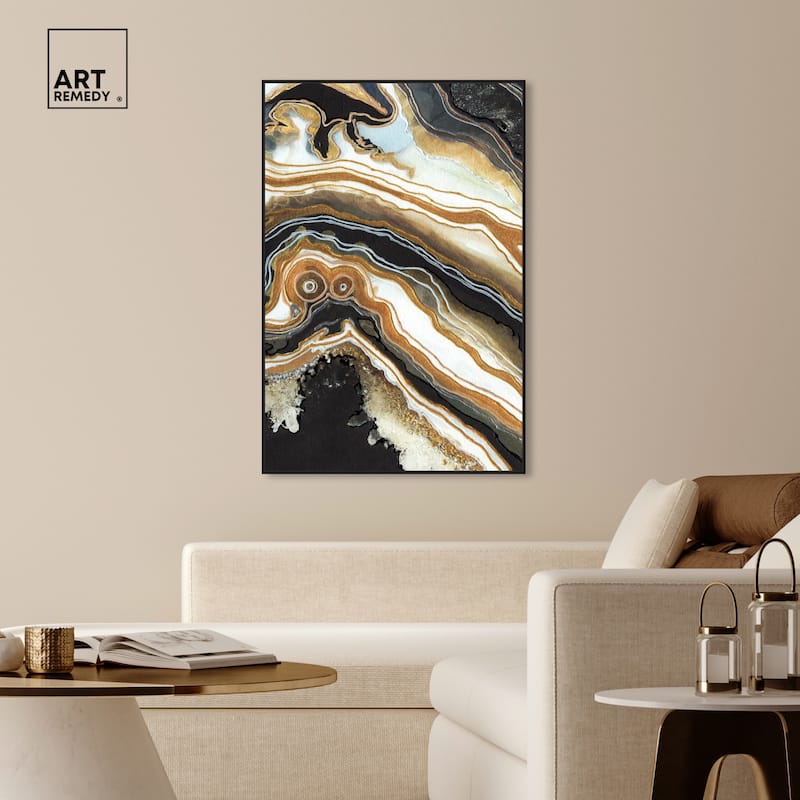Art Remedy Black And Gold Ii Framed Mineral, Agate & Geode 1 Piece Canvas Wall Art