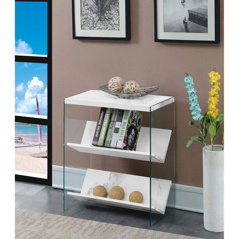 Convenience Concepts SoHo Glass Bookcase - White Faux Marble/Glass