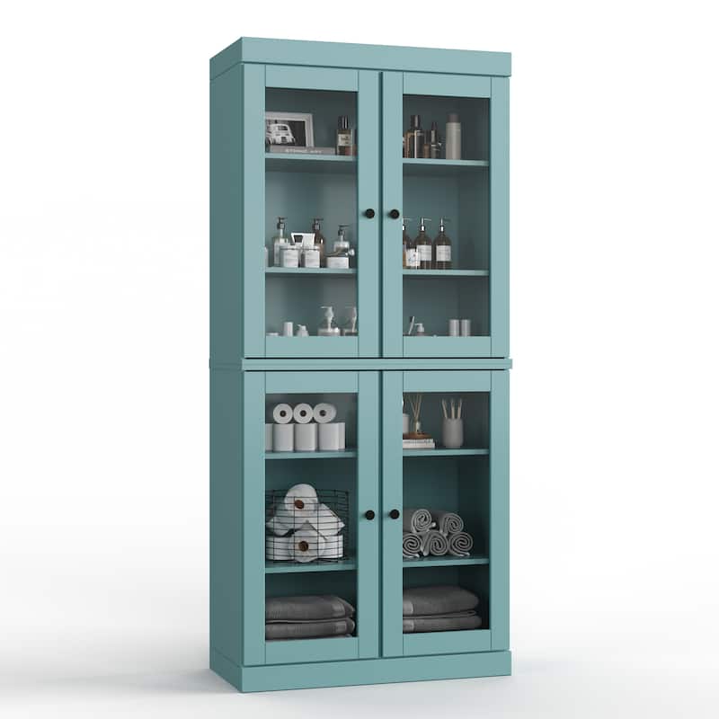 100% Solid Wood 32" Bathroom Cabinet with Optional Doors by Palace Imports - Aqua Blue - 4 Doors Glass