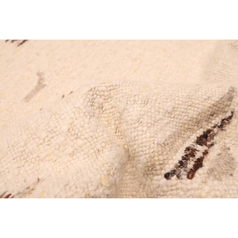 ECARPETGALLERY Flat-Weave Marrakech Cream Wool Kilim - 5'2 x 7'8