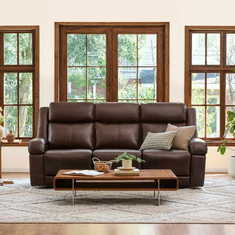 Spruce & Spring Hadlee Genuine leather Reclining Sofa with Multi-Function Console.
