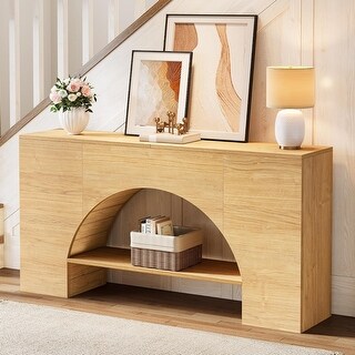 63 Inches Console Table, Long Arch Entryway Table, 2-Tier Narrow Sofa ...