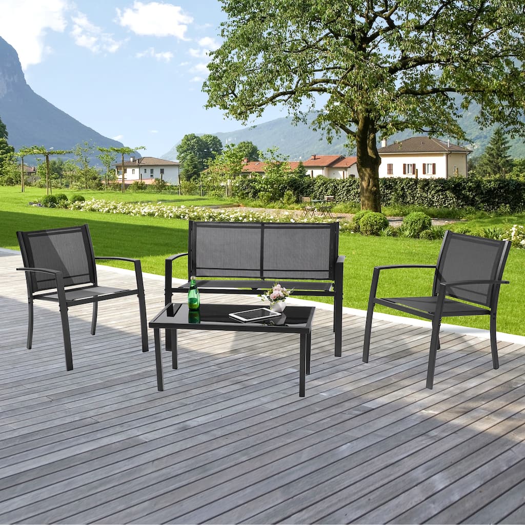 LIVOOSUN Patio 4pcs Textilene Conversation Set /w a Coffee Table