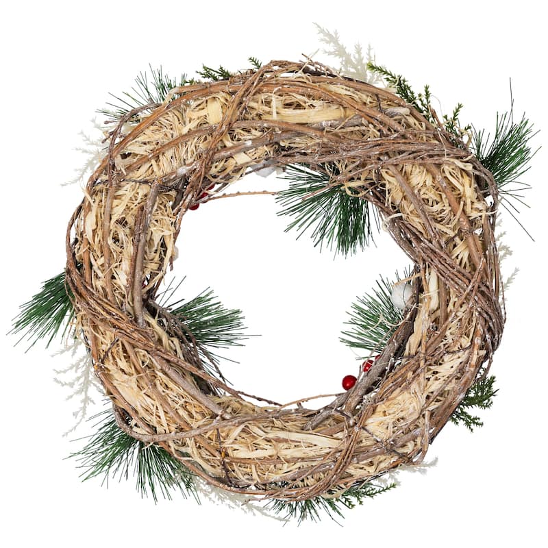 Snowflakes and Berries Winter Foliage Christmas Wreath - 13" - Unlit