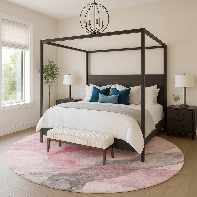 Premium Washable Super Soft Contemporary Fizal Mayfield Rug - Blush - 8' x 8'