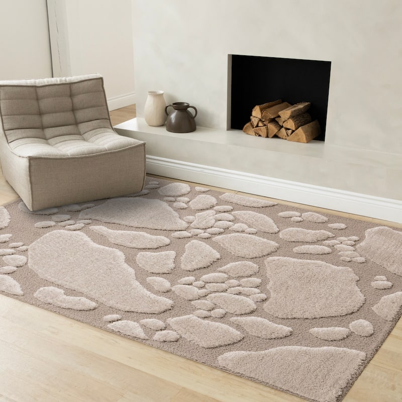 Luxurious Taupe Sand Stepping Stones High-Low Textured Rug