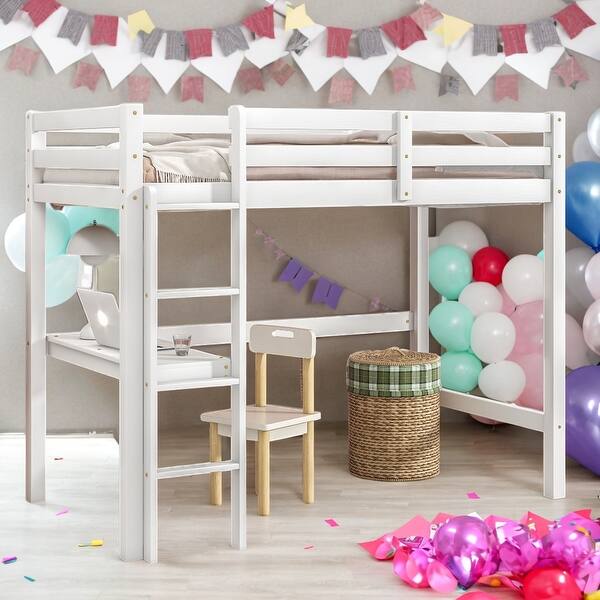 slide 2 of 27, Modern Twin Size Loft Bed with Built-in Desk and Safety and Quality Guaranteed for Bedroom White