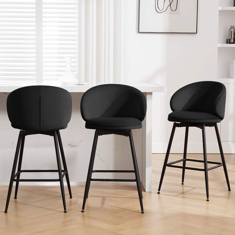 26"/ 30" Upholstered Swivel Bar Stools Counter Height Barstool - Set of 3 - Black - Bar Height