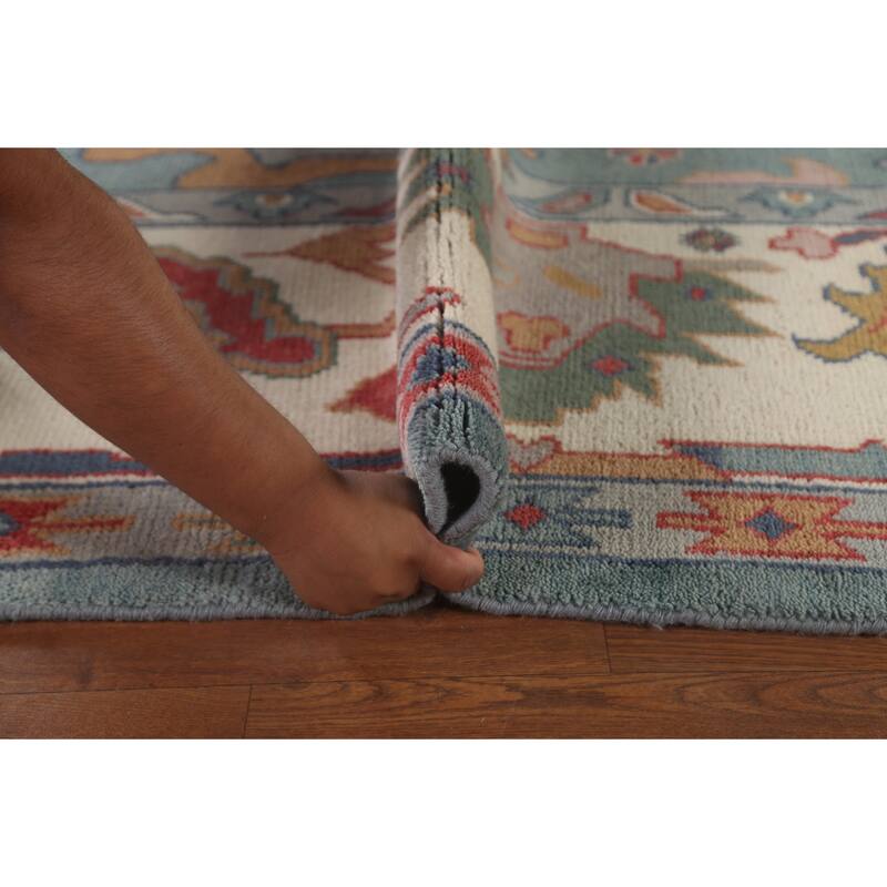 Floral Blue Oushak Oriental Area Rug Hand-Knotted Wool Carpet - 9'3" x 12'0"