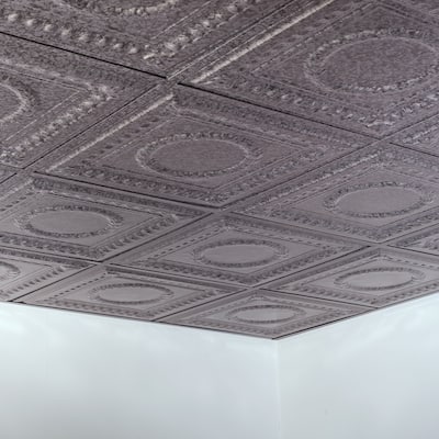 FASÄDE Rosette Decorative Vinyl 2ft x 2ft Lay in Ceiling Panel in Galvanized Steel (5 Pack)