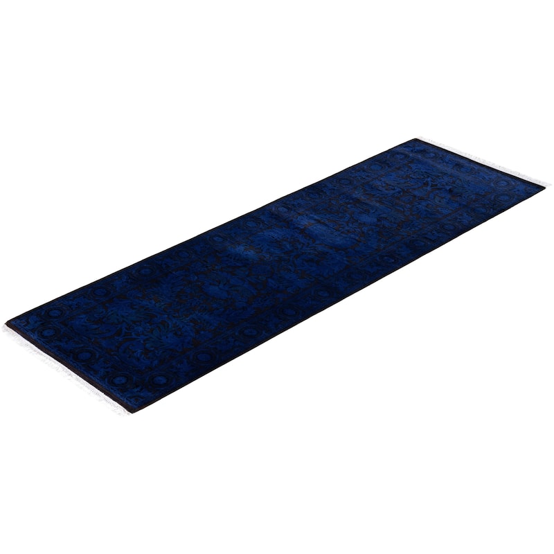 Overdyed One-of-a-Kind Hand-Knotted Runner Rug - Blue - 2' 7" x 8' 0"