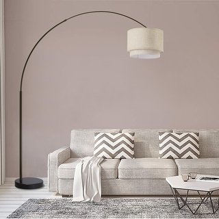 Q Max Modern 81 Tall Standing Adjustable Arched Floor Lamp with Double Drum Shade and Marble Base On Sale Bed Bath Beyond 32339416