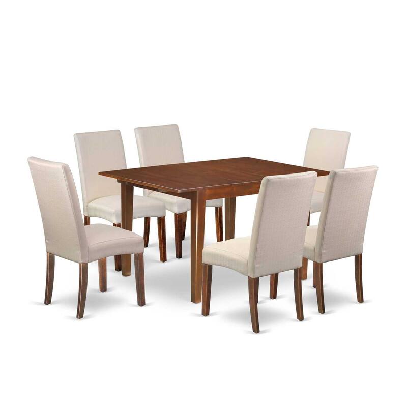 HomeStock 7-Piece Rectangle Mahogany Finish Solid Wood Top Dining Table with 6 Parson Chairs with Lattice Back