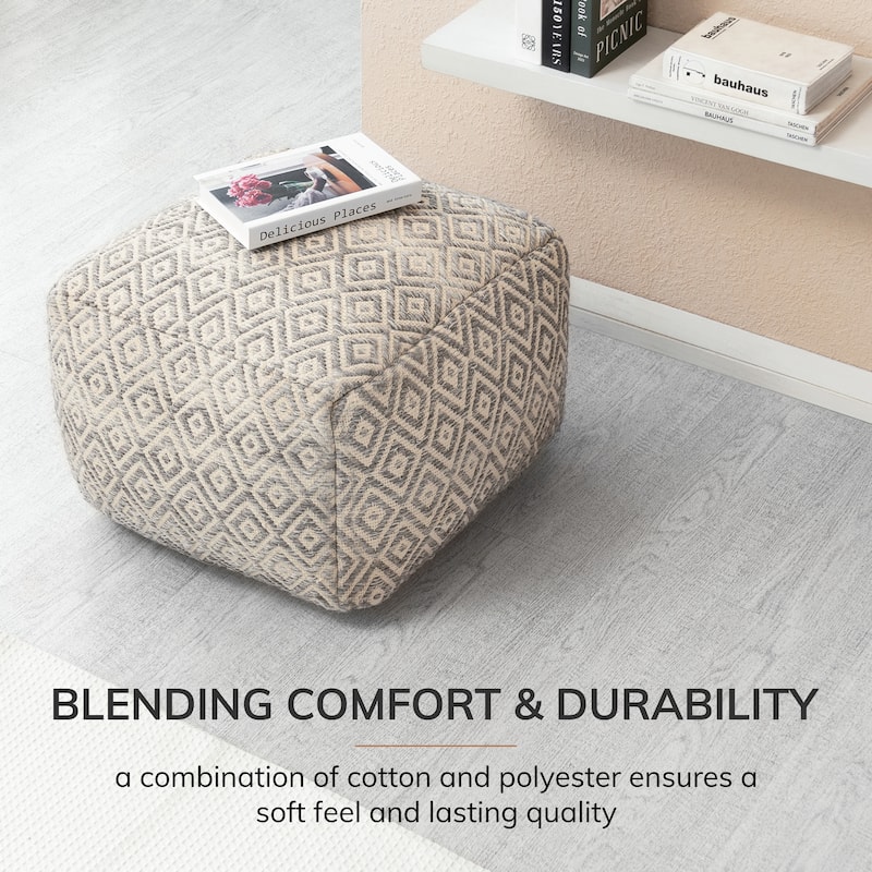 Jani Gray Rhombus 22-inch Square Grey Pouf Ottoman - Stylish Footrest for Living Room, Bedroom