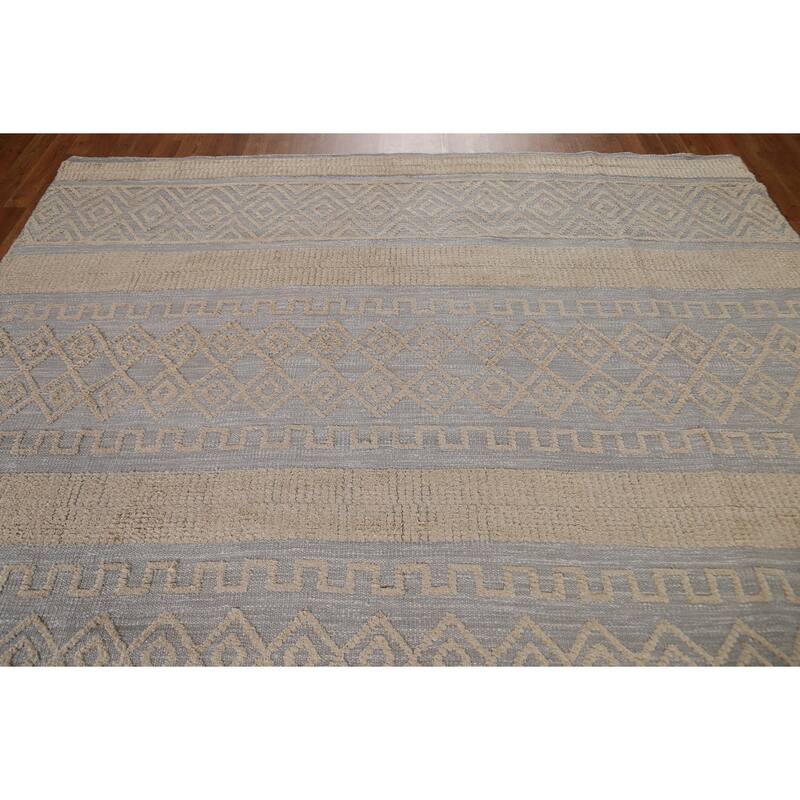 Hand Knotted Oriental 100% Wool Carpet Modern Tribal Greys & Charcoal Moroccan Area Rug - 9' 9'' X 8' 1''