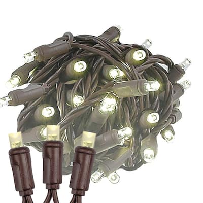 50 Light LED Christmas Mini Light Set, Patio Lights, Warm White, Brown Wire, 25’ - Large