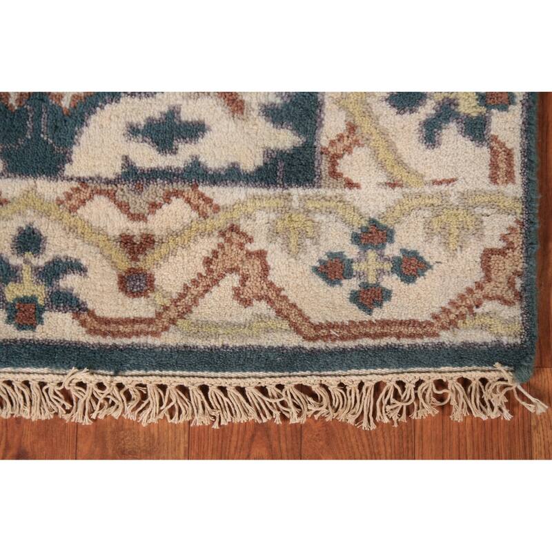 Transitional Blue Oushak Runner Rug Hand-Knotted Wool Carpet - 2'5" x 9'11"