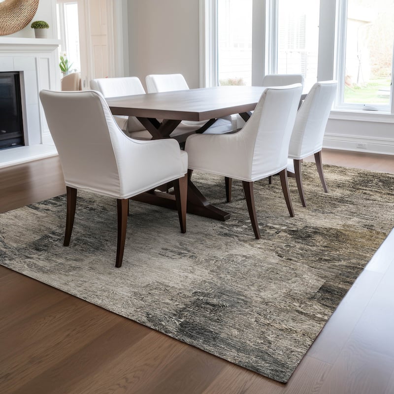 Machine Washable Indoor/ Outdoor Chantille Abstract Watercolor Rug - Taupe - 3' x 5'