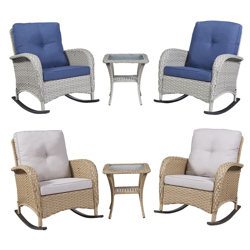 Gymojoy Outdoor Rocking Chairs Table with Cushions Set of 2
