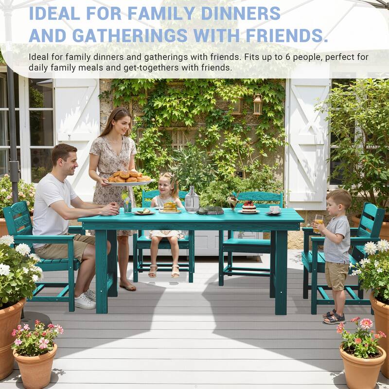 7-Piece HDPE Outdoor Dining Table Sets with Umbrella Hole - 1-Table 6-Chairs