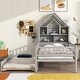 preview thumbnail 2 of 7, Grey Twin Pine Platform Bed with House Headboard, Trundle, Shelves, Guardrails
