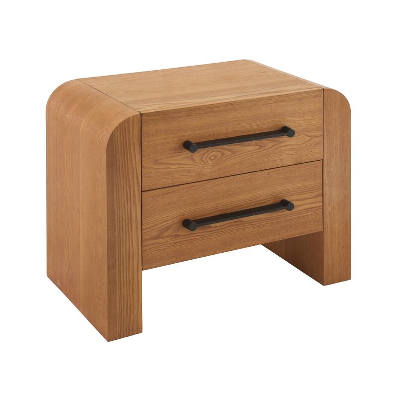 Christopher Knight Home - Mina Modern 2-Drawer Nightstand with Black Metal Handles