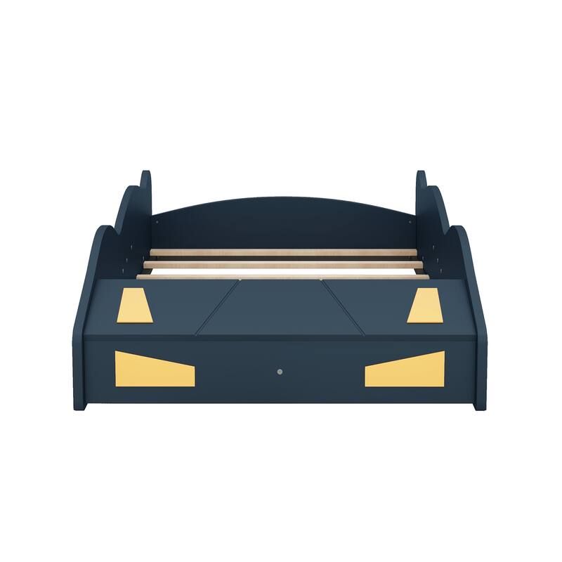 Twin/Full Size Race Car-Shaped Platform Bed with Wheels and Storage