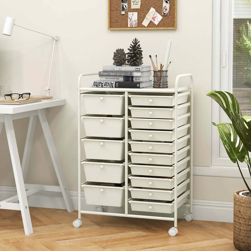 Costway 15 Drawer Rolling Storage Cart Tools Scrapbook Paper Office - See Details