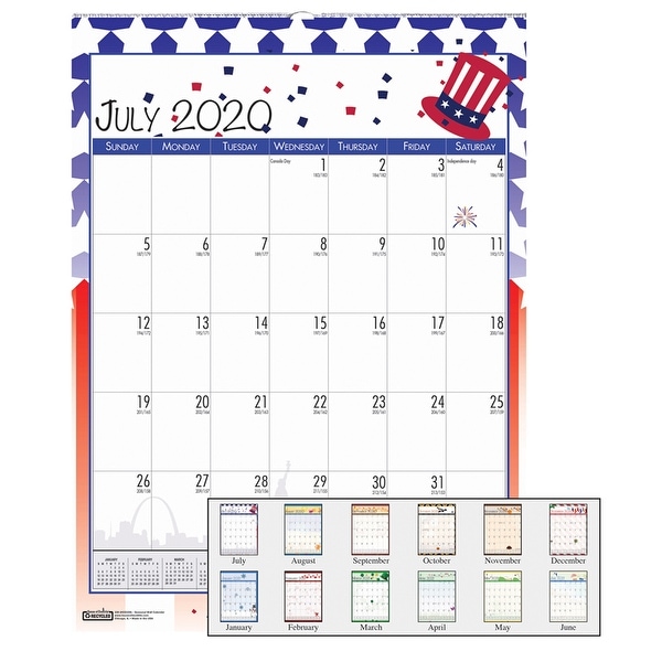 Monthly Academic Wall Calendar, Seasonal Holiday Depictions, July-June, 12" x 16-1/2" - One Size. Opens flyout.