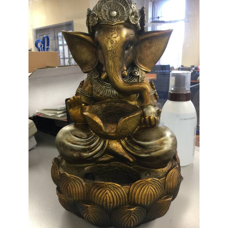 13.75" LED Lighted Bronze Lord Ganesh Sculptural Tabletop Fountain