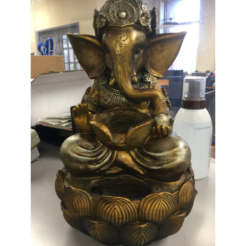 13.75" LED Lighted Bronze Lord Ganesh Sculptural Tabletop Fountain
