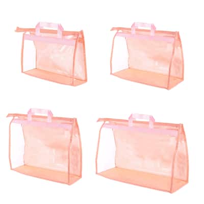Handbag Dust Bags, 4 Pack Clear Purse Storage Organizer, Pink - Beige
