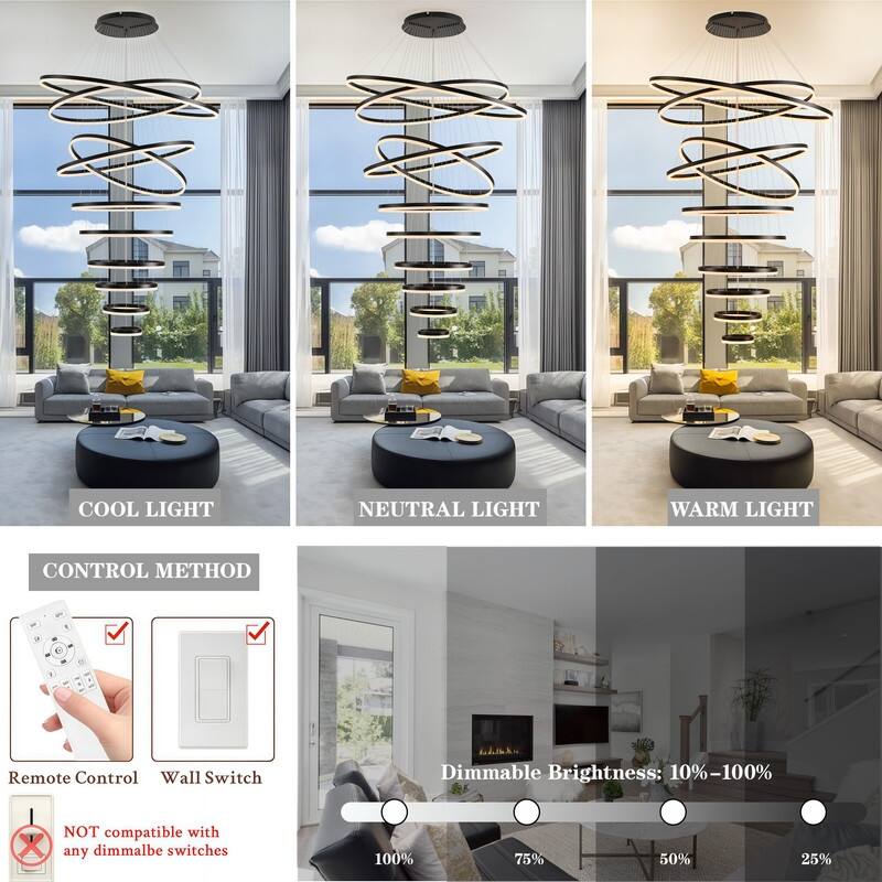 Modern LED Ring chandelier Large High Ceiling Chandelier