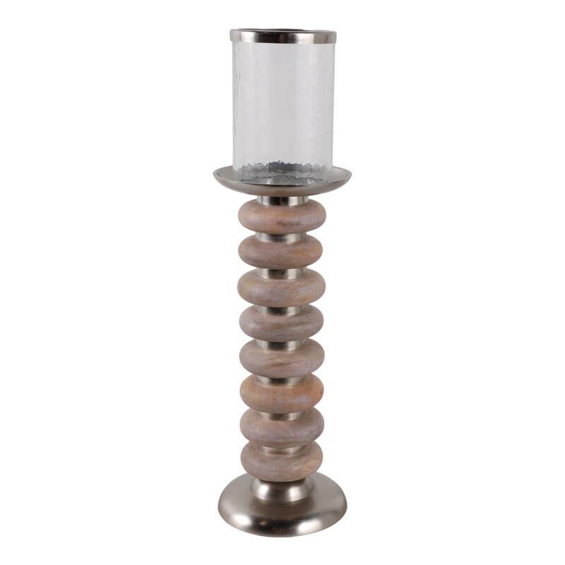 Candle Holder - Pillar with Wood Ring Base