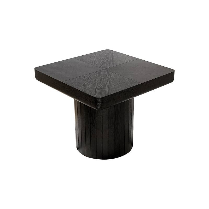 23.6'' Modern Solid Wood Veneer End Table - Minimalist Square Side Table with Parquet Pattern for Living Room