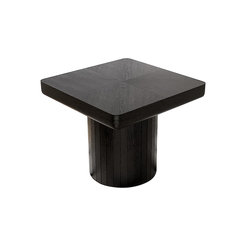 Solid Wood End Table for Living Room, 23.6'' Square Side Table Accent Table with Grooved Cylindrical Base & Thickened Top